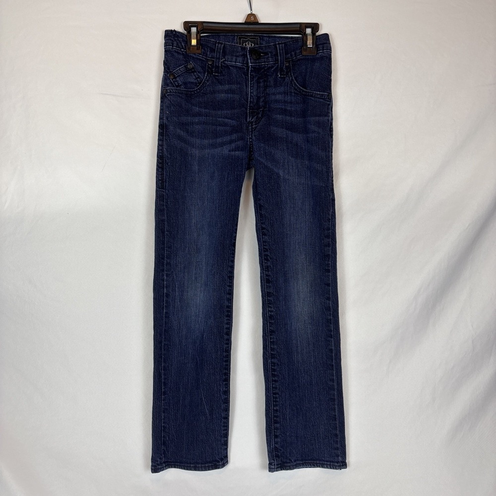 ROCK & REPUBLIC REGULAR STRAIGHT TANNER JEANS BOYS SZ 10 R DARK BLUE WASH